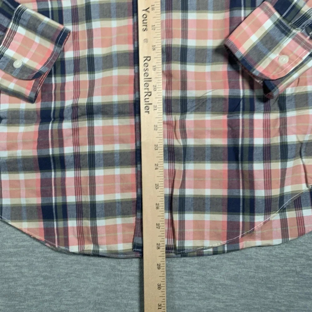 J Crew Shirt Mens Medium Pink Navy Plaid Summer Button‎ Down Long Sleeve Cotton